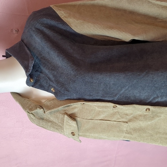 Nasty Gal Tan Writers Block Corduroy Color Block Button Up Shirt Dress size 10 - Picture 2 of 6